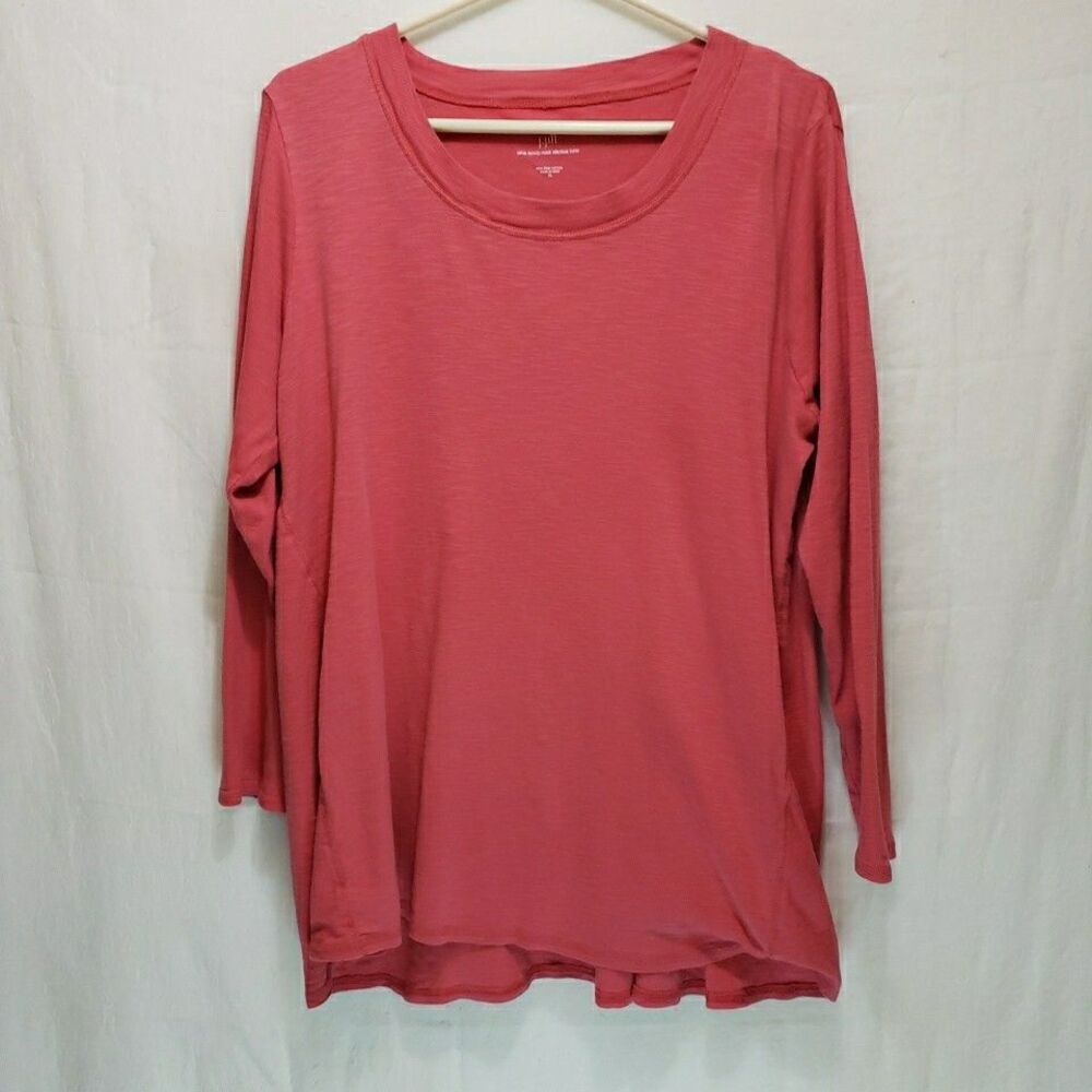 J. Jill Pima Scoop-Neck Elliptical Tunic Top XL Coral Pink Cotton Knit